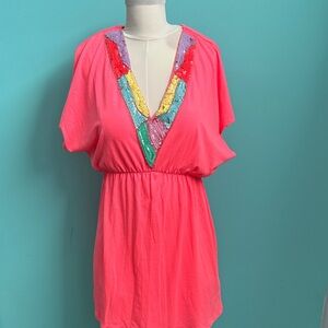 Miken Pink Sequin V-Neck swim coverup